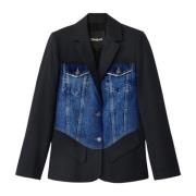 Zwarte Geknoopte Blazer met Voorzakken Desigual , Black , Dames