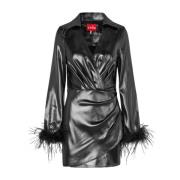 Zwarte Gedrapeerde Jurk met Veerdetail Cras , Black , Dames