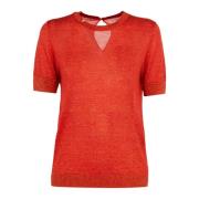 Korte Mouw Ronde Hals Lurex Top Sun68 , Red , Dames