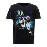 Heren Antraciet Katoenen T-Shirt Diesel , Black , Heren