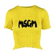 Katoenen T-shirt met uniek ontwerp Msgm , Yellow , Dames