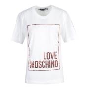 Katoenen T-shirt met Stijlvol Ontwerp Love Moschino , White , Dames