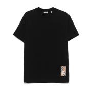 Zwart Jersey Textuur Check Logo T-shirt Burberry , Black , Heren