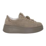 Duifgrijze Suède Sneakers met Gouden Accenten Gio+ , Gray , Dames