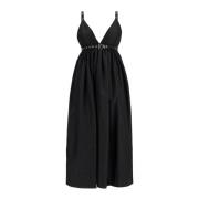 Nylon Midi Jurk met Verstelbare Bandjes Ganni , Black , Dames