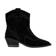 Platte enkellaars met glitter en franjes Alma EN Pena , Black , Dames