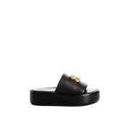 Glanzende Leren Muiltjes met Gouden BB Balenciaga , Black , Dames