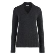 Luxe Cashmere Sweater met Ribgebreide Randen Malo , Gray , Dames