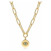 Men's Gold Paperclip Chain with Evil Eye Coin Nialaya , Yellow , Heren