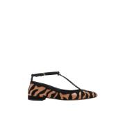 Dierenprint T-Strap Ballerina Schoenen Ulla Johnson , Brown , Dames