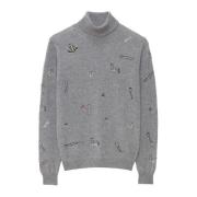 Trui met geborduurd motief en hoge hals Msgm , Gray , Dames