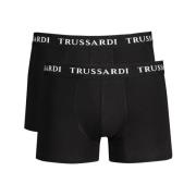 Zwarte Katoenen Boxershorts met Logo Trussardi , Black , Heren