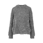 Grijze Wollen Trui met Raffeleffect Msgm , Gray , Dames