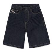 Blauwe Denim Knielange Shorts Diesel , Blue , Dames