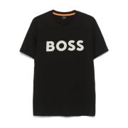 Zwarte katoenen T-shirt met logoprint Boss Orange , Black , Heren