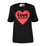 Katoenen T-shirt met Stijlvol Ontwerp Love Moschino , Black , Dames