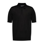 Zijden polo met geborduurd logo Dolce & Gabbana , Black , Heren