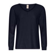 V-hals Structuur Pullover Blouse Marine Skovhuus , Blue , Dames