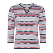 Gestippelde 3/4 Mouw Pullover Blouse Blauw/Roze Skovhuus , Multicolor ...