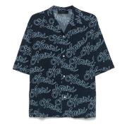 Blauwe Bowling Shirt met All-over Logo Amiri , Blue , Heren