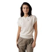 Gebreide Top met Hart Studs Caroline Biss , White , Dames