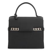 Leren Flap Tas met Handvat Delvaux , Black , Dames