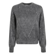 Sequin Argyle Crew Neck Sweaters Brunello Cucinelli , Gray , Dames