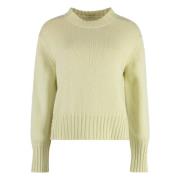 Cashmere Crew-neck Sweater met Ribgebreide Randen Malo , Green , Dames