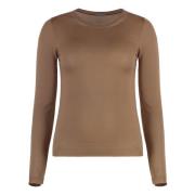 Luxe Cashmere Sweater Ribgebreide Randen Malo , Brown , Dames