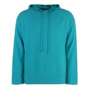 Cashmere Gebreide Hoodie met Ribboorden Malo , Blue , Heren