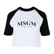 Katoenen T-shirt met uniek ontwerp Msgm , White , Dames