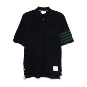 Blauw Poloshirt met Gestreept Detail Thom Browne , Blue , Heren