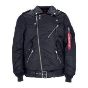 Zwarte Bikerjas met Poussoir Kraag Alpha Industries , Black , Heren