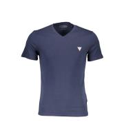 Blauw Katoenen V-Hals T-Shirt met Logo Guess , Blue , Dames