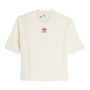 Gepaneelde witte T-shirt met geborduurde logo's Adidas , White , Dames