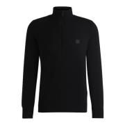 Casual Zip-Up Sweater met Logo Patch Hugo Boss , Black , Heren