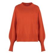 Luxe Cashmere Sweater met Ribgebreide Randen Malo , Orange , Dames