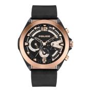 Zwarte leren kwarts analoog horloge Police , Black , Heren