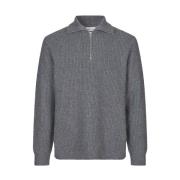 Merino Wol Zip Hals Trui Samsøe Samsøe , Gray , Heren