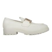 Goudkleurige Metalen Detail Leren Loafers Love Moschino , White , Dame...