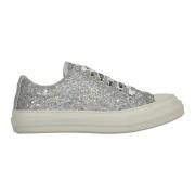 Glitter Low-Top Sneakers met Logo Print Love Moschino , Gray , Dames