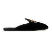 Zwarte Slip-On Geborduurde Muiltjes Miu Miu , Black , Dames