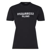 Zwart en wit print T-shirt Dsquared2 , Black , Dames