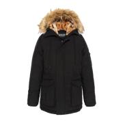 Winterjas met nepbont capuchon Schott NYC , Black , Heren