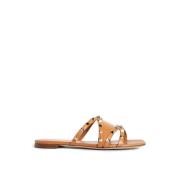 Bruine Leren Platte Sandalen met Studs Valentino Garavani , Brown , Da...