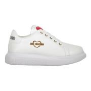 Leren sneakers met logodetail Love Moschino , White , Dames