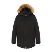 Winterjas met nepbont capuchon Schott NYC , Black , Heren