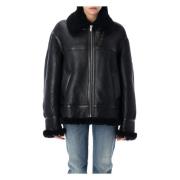 Zwarte Aviator Leren Jas Buitenkleding Saint Laurent , Black , Dames