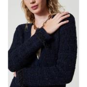 Jacquard Check Cardi-Coat met Franjes Twinset , Blue , Dames