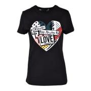 Katoenen T-shirt met Stijlvol Ontwerp Love Moschino , Black , Dames